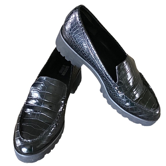 Bleeker & Bond Black Croc Embossed Wendall Platform Lug Sole Loafer Size 10 - Picture 2 of 16